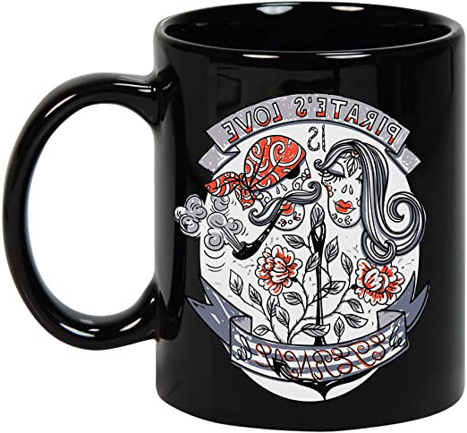 Taza mug desayuno de cerámica negra 32 cl. Modelo Amor Pirata