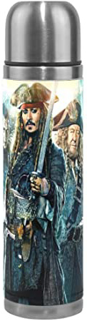 JKSA Taza de vacío con aislamiento de acero inoxidable Piratas del Caribe Taza de agua Deportes Café Taza de viaje Cubierta de cuero genuino de doble pared Capacidad 17 oz